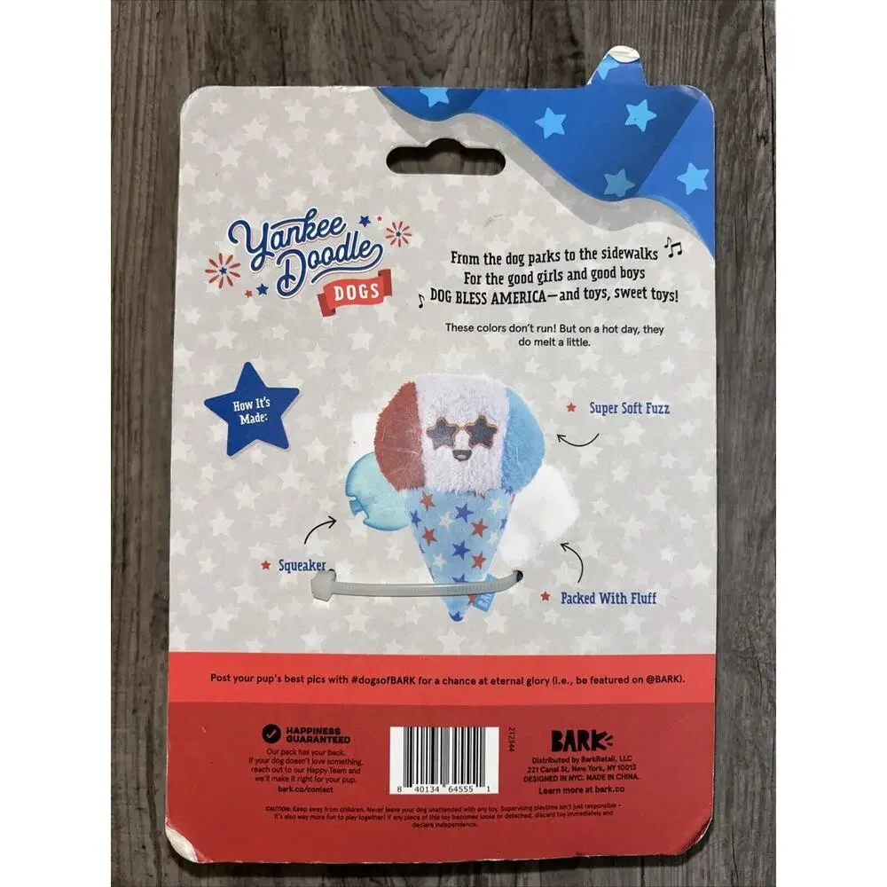 BARK Liberty Cone Yankee Doodle Dog Toy For Size XS To M